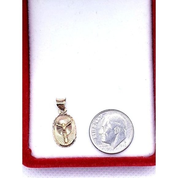 14K Solid Gold Jesus Pendant, 20 mm Real Gold Jesus Christ Pendant, Small Crucif - Picture 12 of 14
